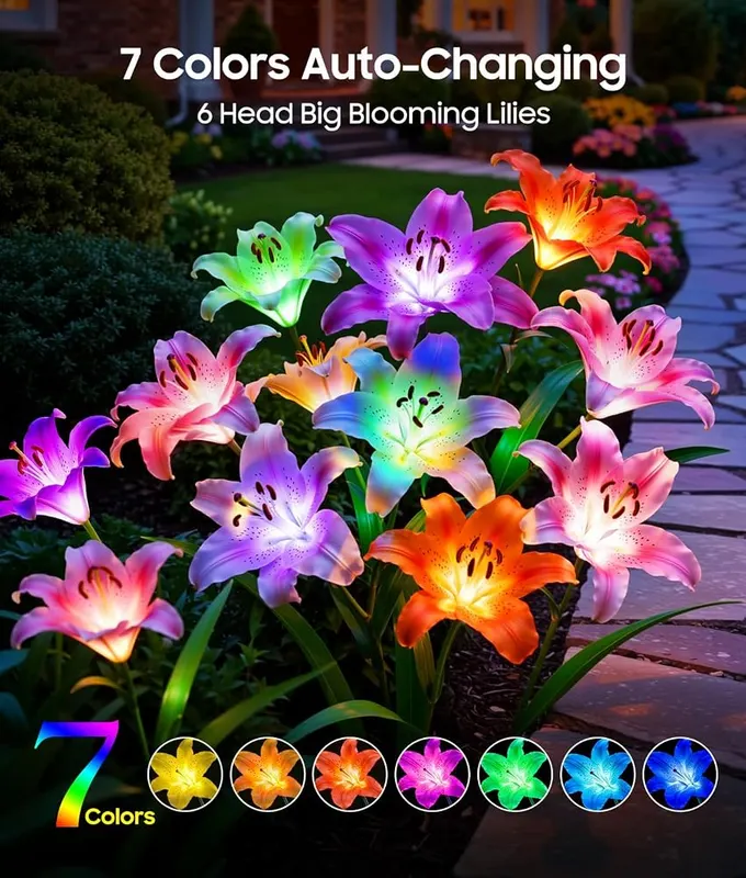 LETMY Solar Flower Lights – Four pack solar lily garden lights