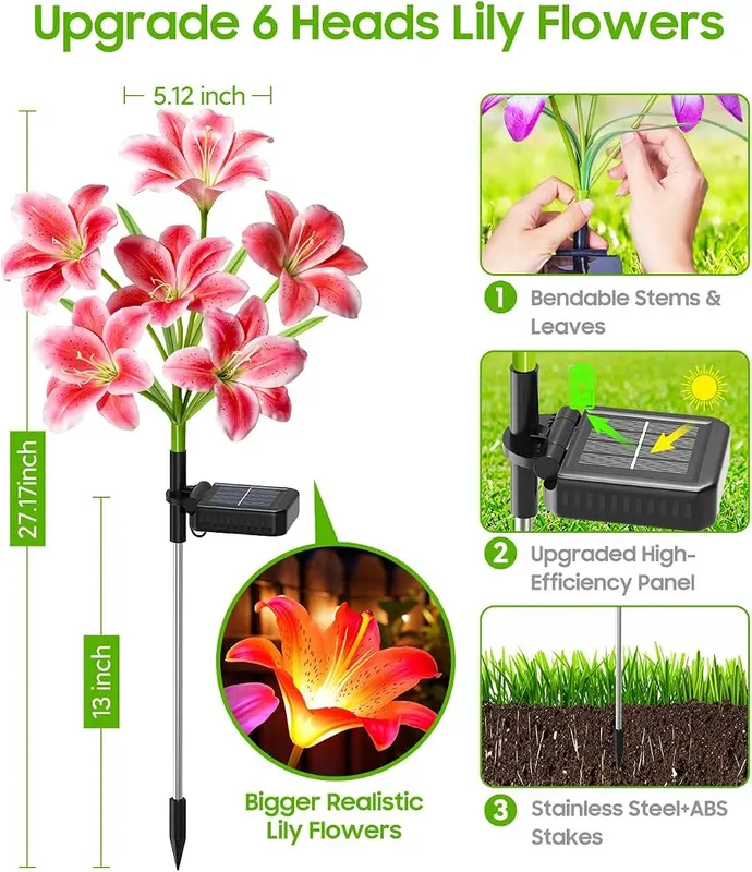 LETMY Solar Flower Lights – Auto on at dusk, off at dawn