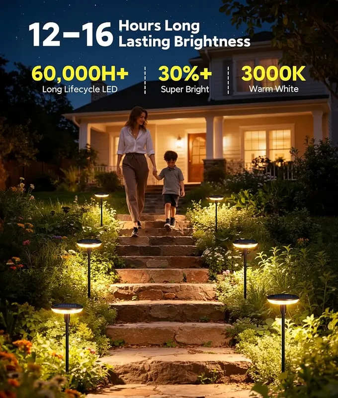 LETMY Solar Pathway Lights Outdoor – 12 to 16 hour listed runtime
