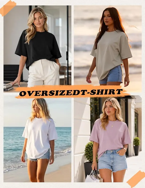 LETSEE 4 Pack Oversized Tshirts – Four oversized tees in one pack