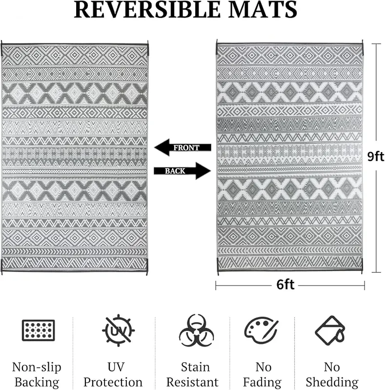 LIANLAM Waterproof Outdoor Rug 6×9 ft – Reversible 6x9 ft outdoor rug