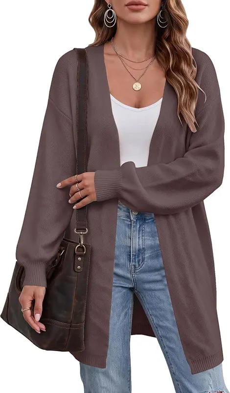Libsorge Womens Oversized Long Cardigan Open Front Nutmeg in Nutmeg