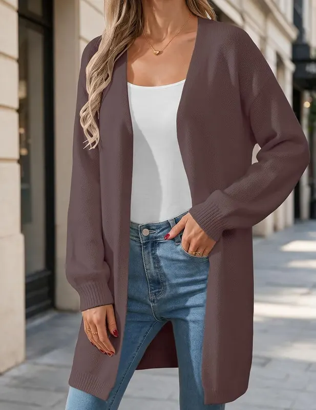 Libsorge Womens Oversized Long Cardigan Open Front Nutmeg – Oversized long open-front cardigan