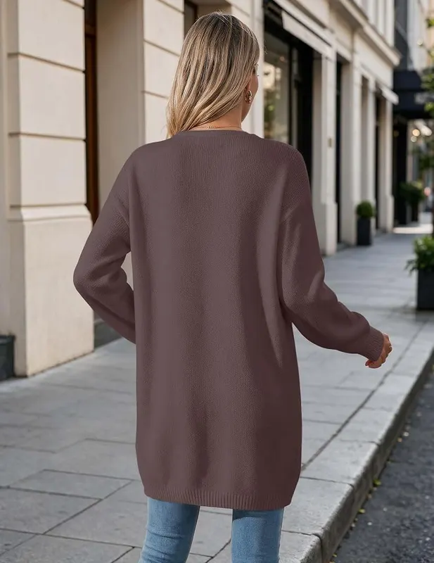 Libsorge Womens Oversized Long Cardigan Open Front Nutmeg – Loose, solid-color styling