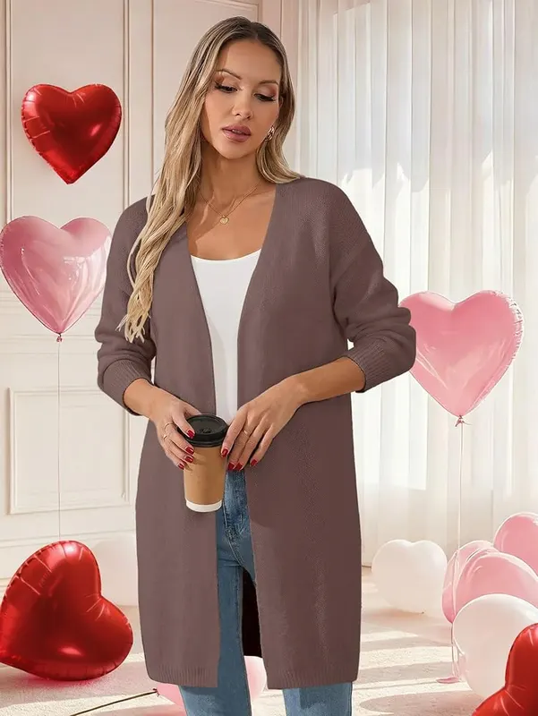 Libsorge Womens Oversized Long Cardigan Open Front Nutmeg – product photo 7 of 8