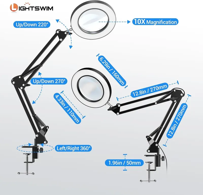 Lightswim 10X LED Magnifier Desk Lamp – 360 Fantastic Design