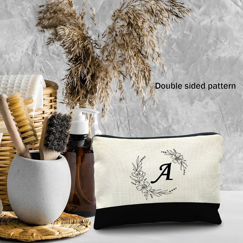 Likjad Initial Monogram Personalized makeup bag – linen fabric,easy to clean and convenient to carry
