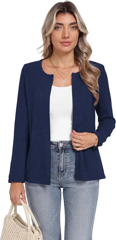 LILBETTER Womens Cardigan Open Front Long Sleeve – Clean crew neckline styling