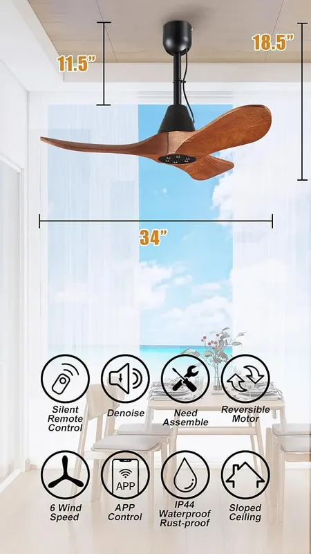 Linher 34-Inch Outdoor Ceiling Fan Without Light – product photo 2 of 9