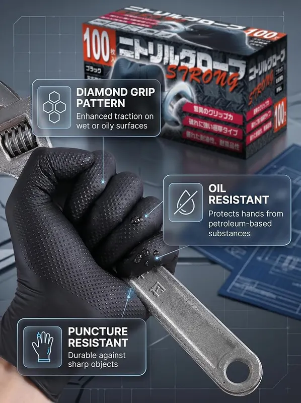 Lipropp 10 Mil Heavy Duty Disposable Nitrile – Heavy‑Duty Construction — With a palm and fingertip