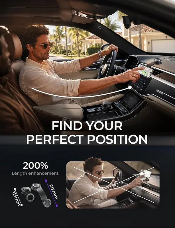LISEN for MagSafe Car Mount Black – Detachable support clip included