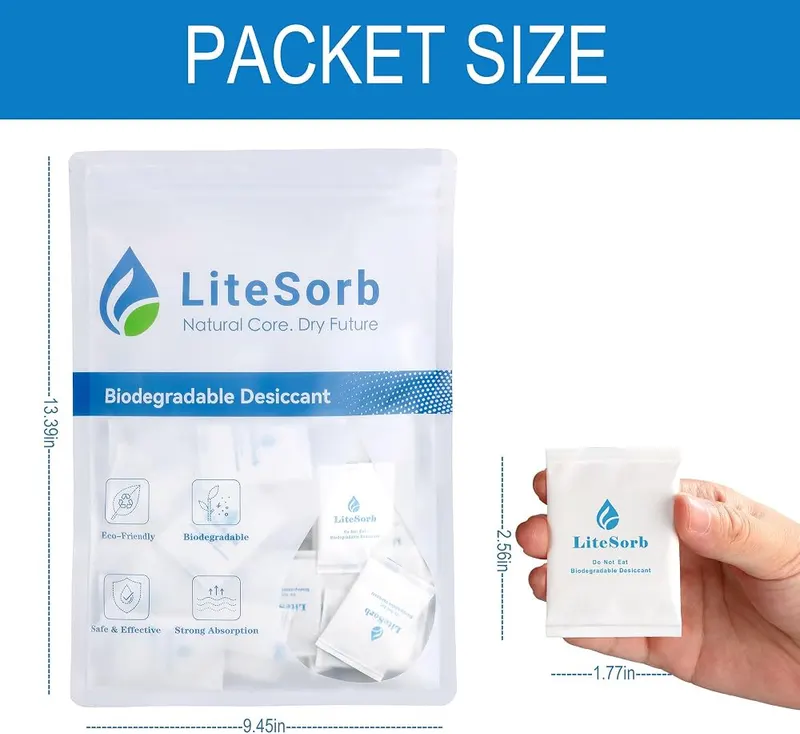 LiteSorb Moisture Absorption Desiccant Packs – White plant fiber packets