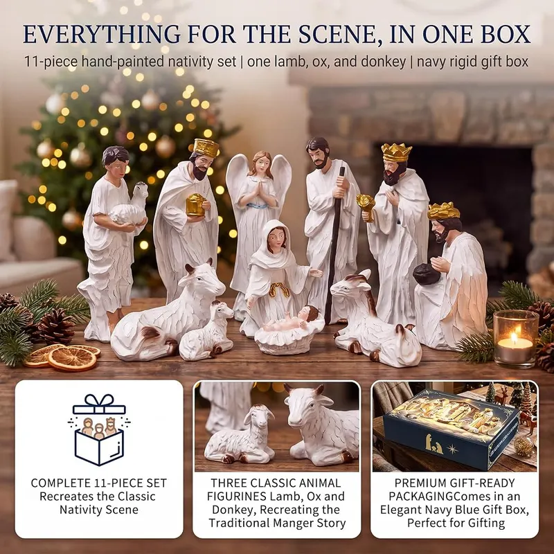 Livilord 11-Piece Hand-Painted Christmas Nativity Set – Complete eleven piece manger scene