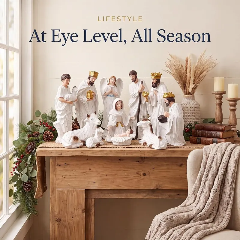Livilord 11-Piece Hand-Painted Christmas Nativity Set – Hand painted resin statuary