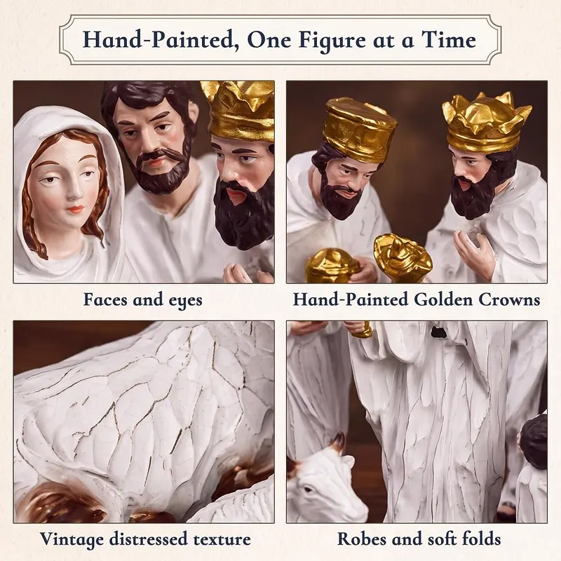 Livilord 11-Piece Hand-Painted Christmas Nativity Set – Weighted flat bases for stability
