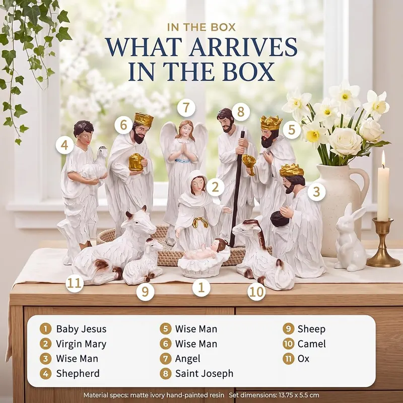 Livilord 11-Piece Hand-Painted Christmas Nativity Set – Ready for gifting in presentation box