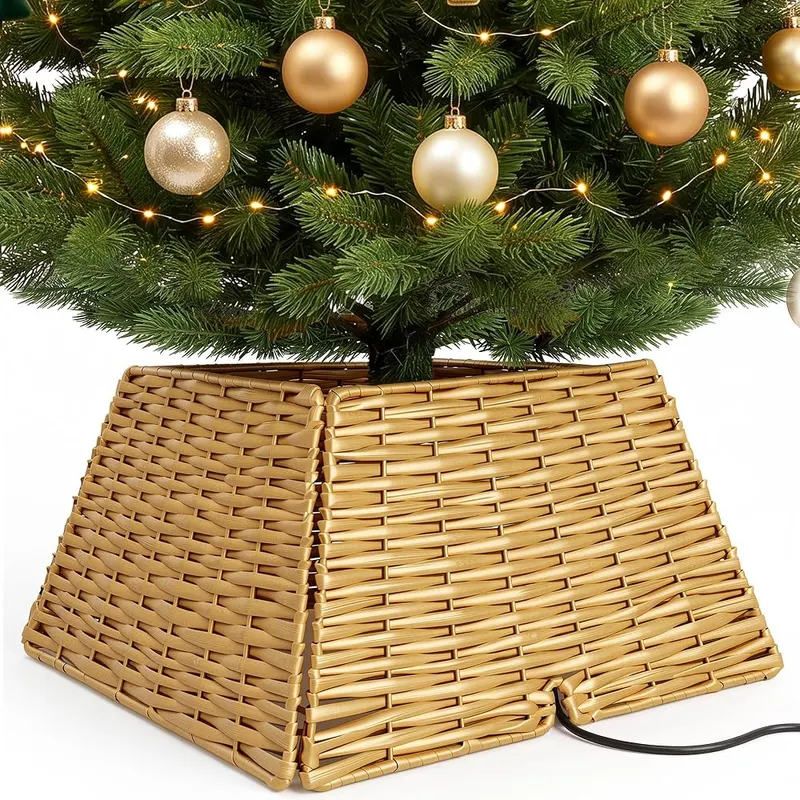 Livilord Square Rattan Christmas Tree Collar in Gold