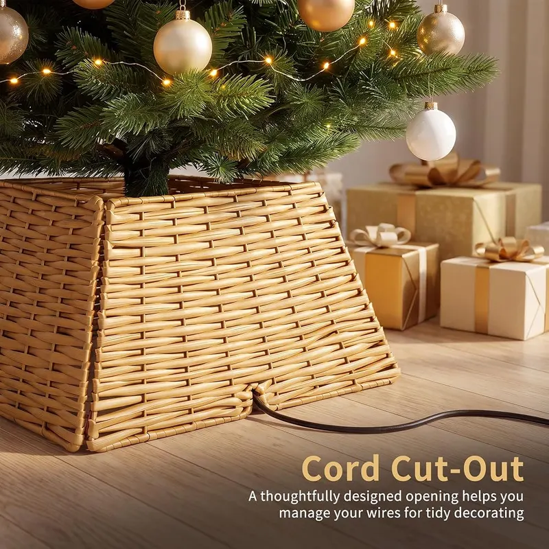 Livilord Square Rattan Christmas Tree Collar – Tight handwoven wicker frame construction