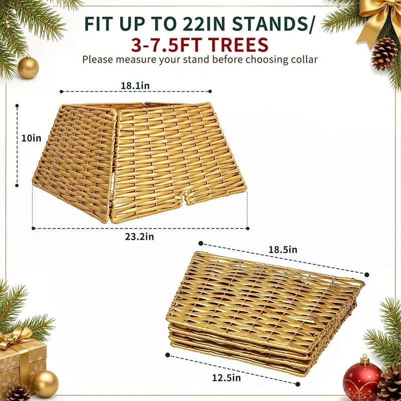 Livilord Square Rattan Christmas Tree Collar – Precut notch routes light cords cleanly