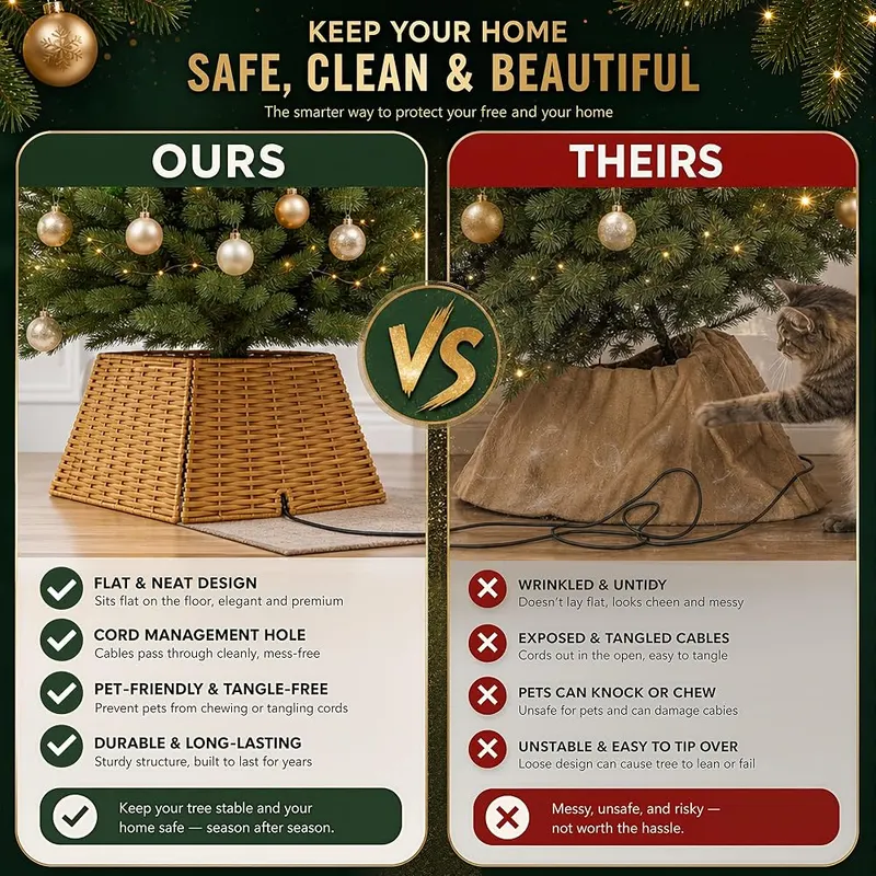 Livilord Square Rattan Christmas Tree Collar – Fits artificial trees up to seven feet