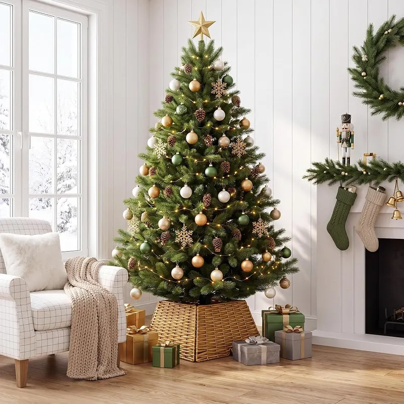 Livilord Square Rattan Christmas Tree Collar – Panels fold flat for easy storage