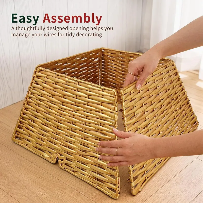 Livilord Square Rattan Christmas Tree Collar – Tool free pin assembly design