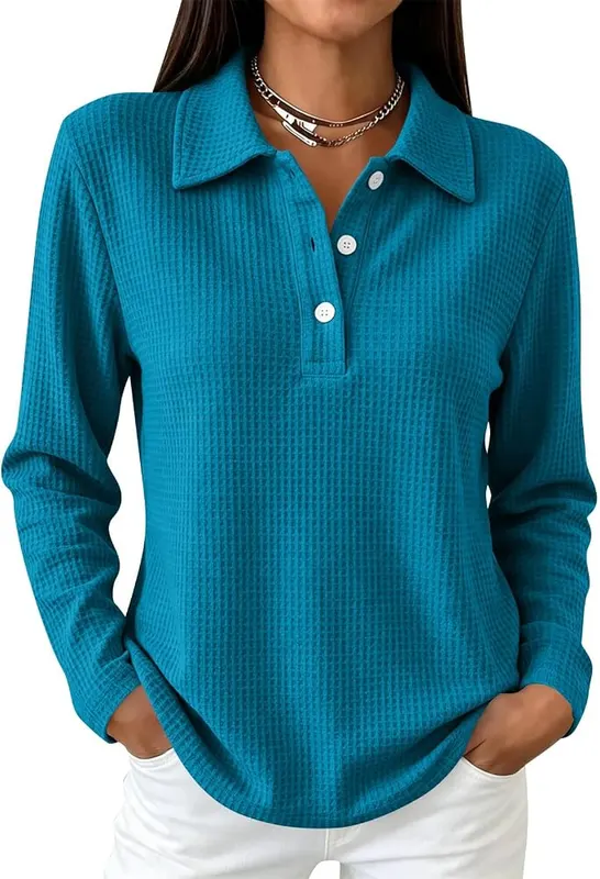Bakgeerle Long Sleeve Fitted Tops in A#007-turquoise