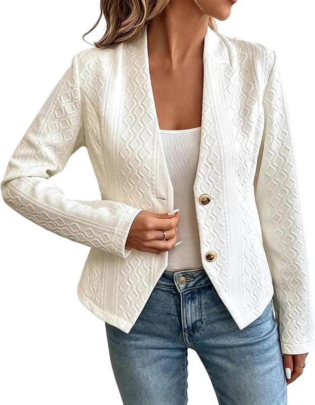 LONGZHOUGO Collarless Sweater Blazers in White