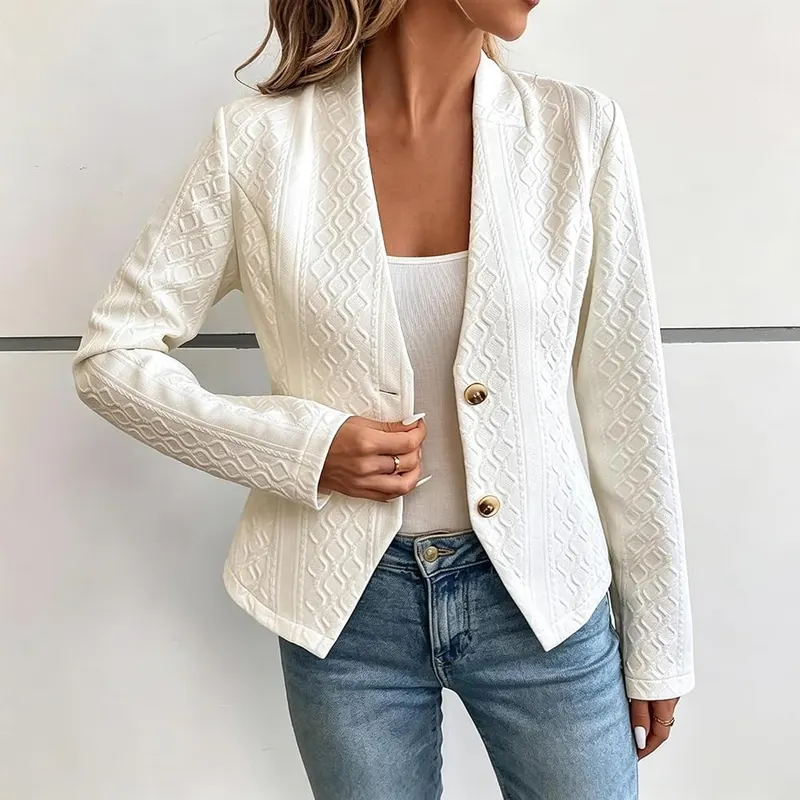 LONGZHOUGO Collarless Sweater Blazers – Tailored suit jacket silhouette for office wear