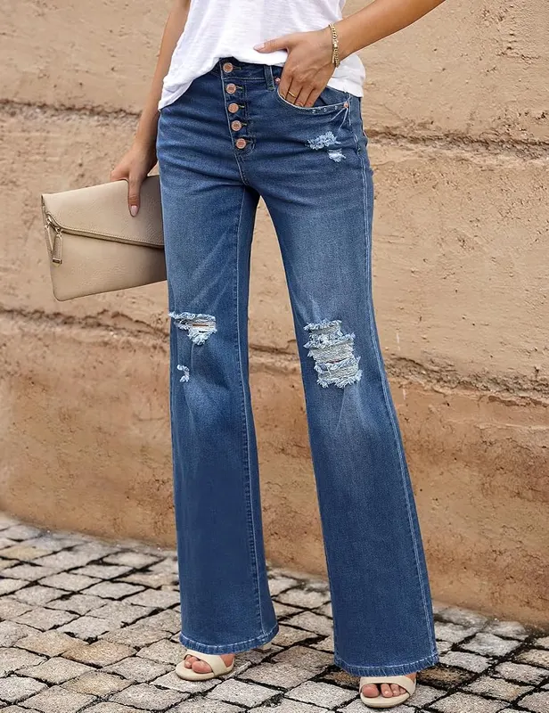 LookbookStore Bellbottoms Jeans Outfit – High-waisted stretch flare jeans