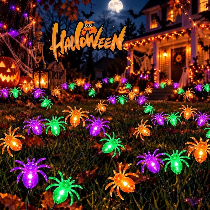 LORRYTE 6Pack36LED Spider Solar Halloween Firefly Lights in Purple Orange Green