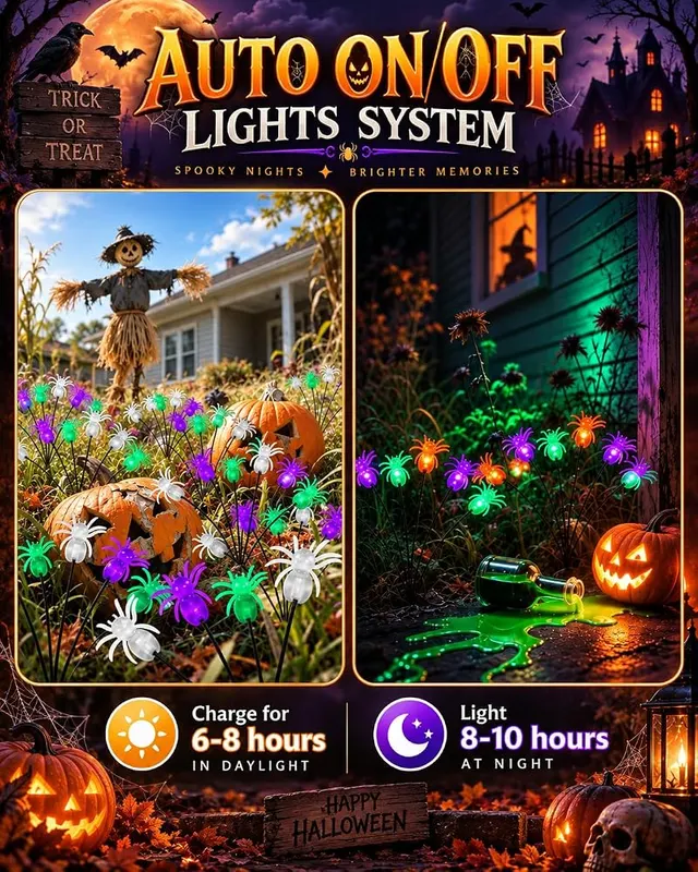 LORRYTE 6Pack36LED Spider Solar Halloween Firefly Lights – Solar powered spider light strands