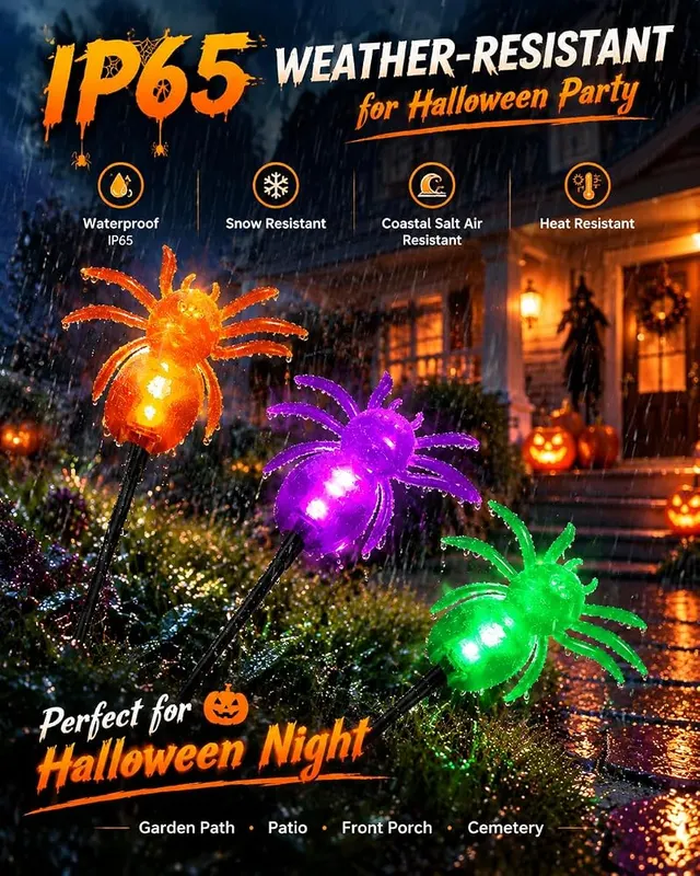 LORRYTE 6Pack36LED Spider Solar Halloween Firefly Lights – Steady and flicker modes