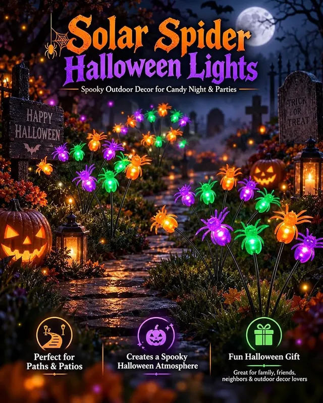 LORRYTE 6Pack36LED Spider Solar Halloween Firefly Lights – Auto on and off at dusk