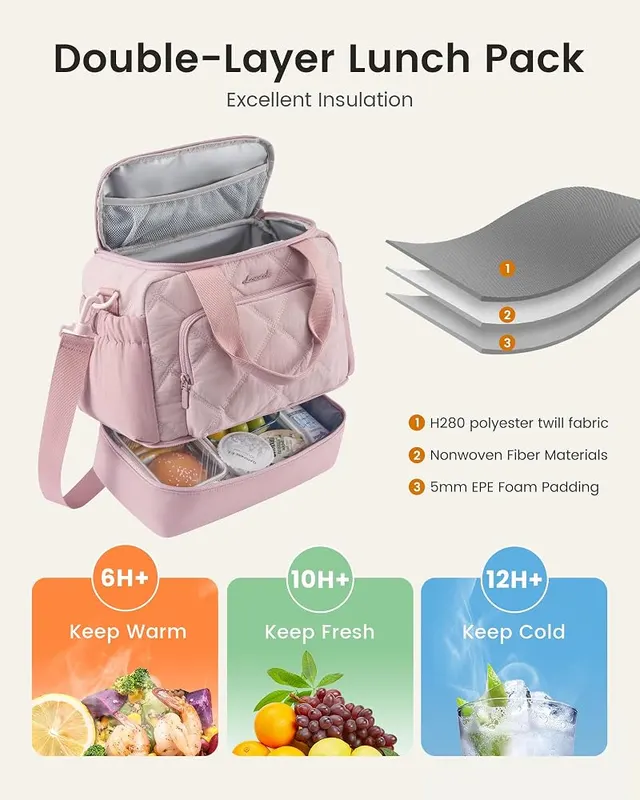 LOVEVOOK Insulated Lunch Bags – Convenient double deck storage layout