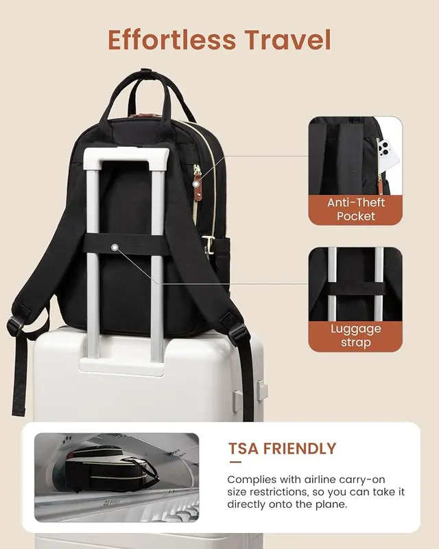 LOVEVOOK Laptop Backpack Women – Beige black brown color