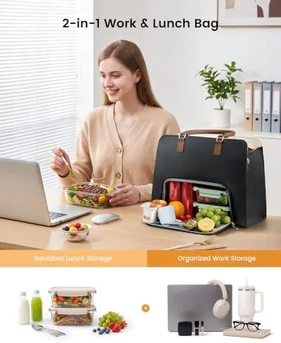 LOVEVOOK Work Tote Bag Embossed Green – Heat-sealed insulated lunch section