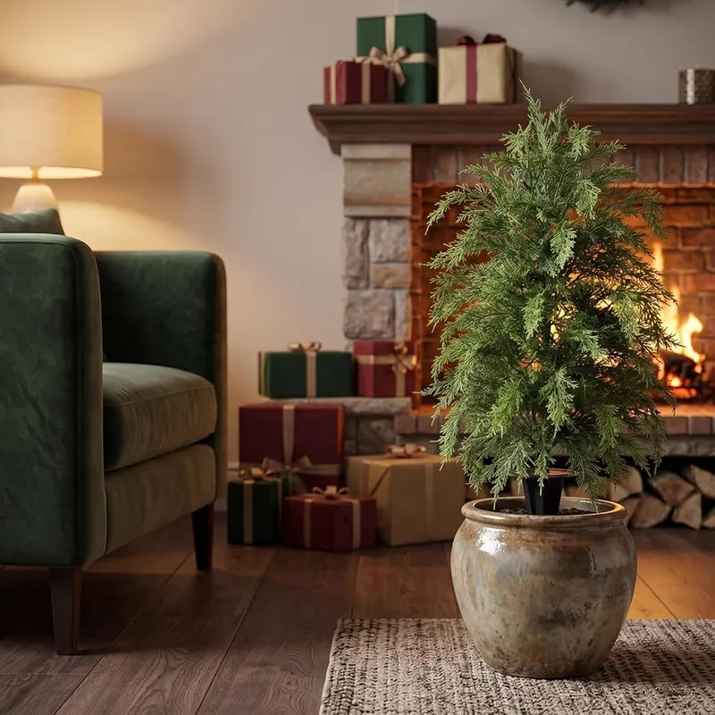 Lovskoo 2ft Artificial Cedar Topiary Trees Artificial in Green