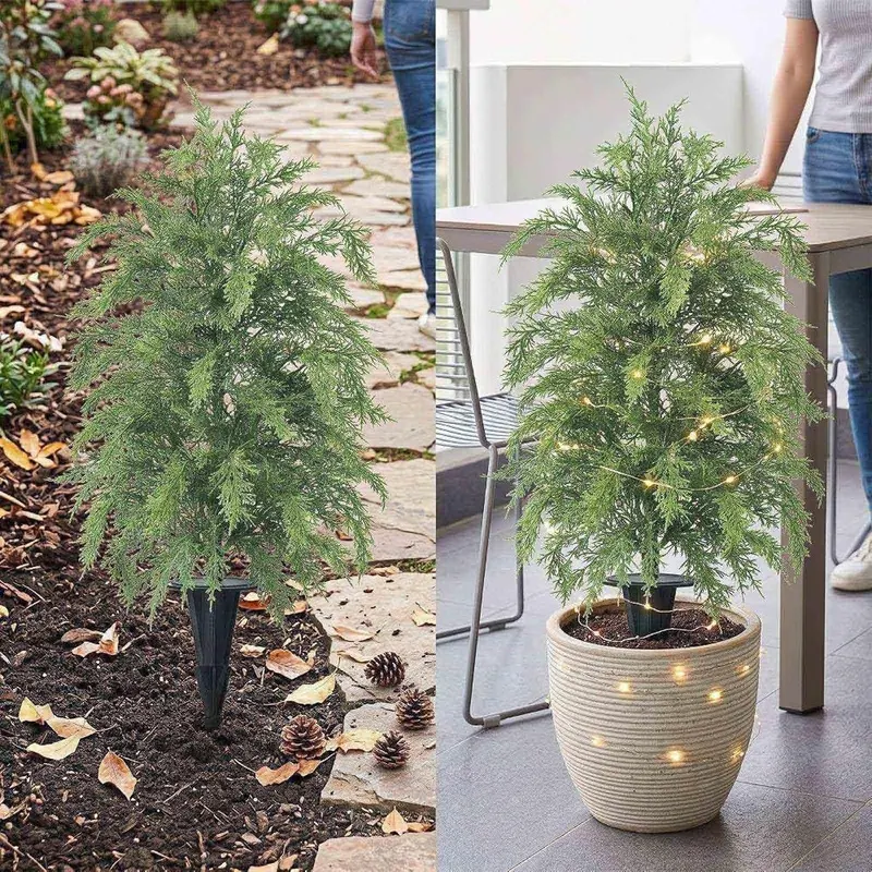 Lovskoo 2ft Artificial Cedar Topiary Trees Artificial – Maintenance – No Watering, No Pruning, No Mess