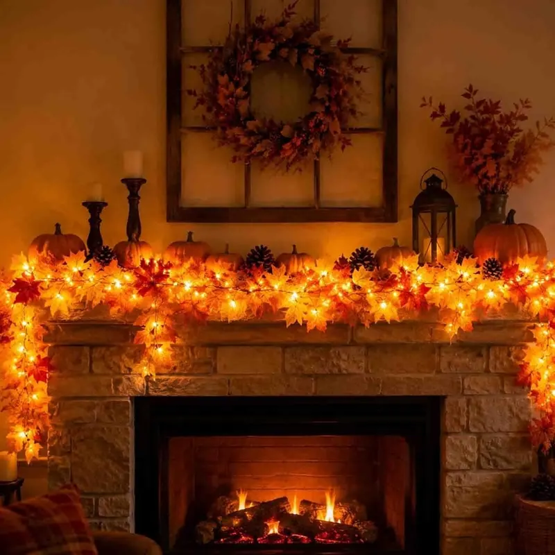 Lovskoo 3 Pack Fall Garland Maple Leaf in Orange