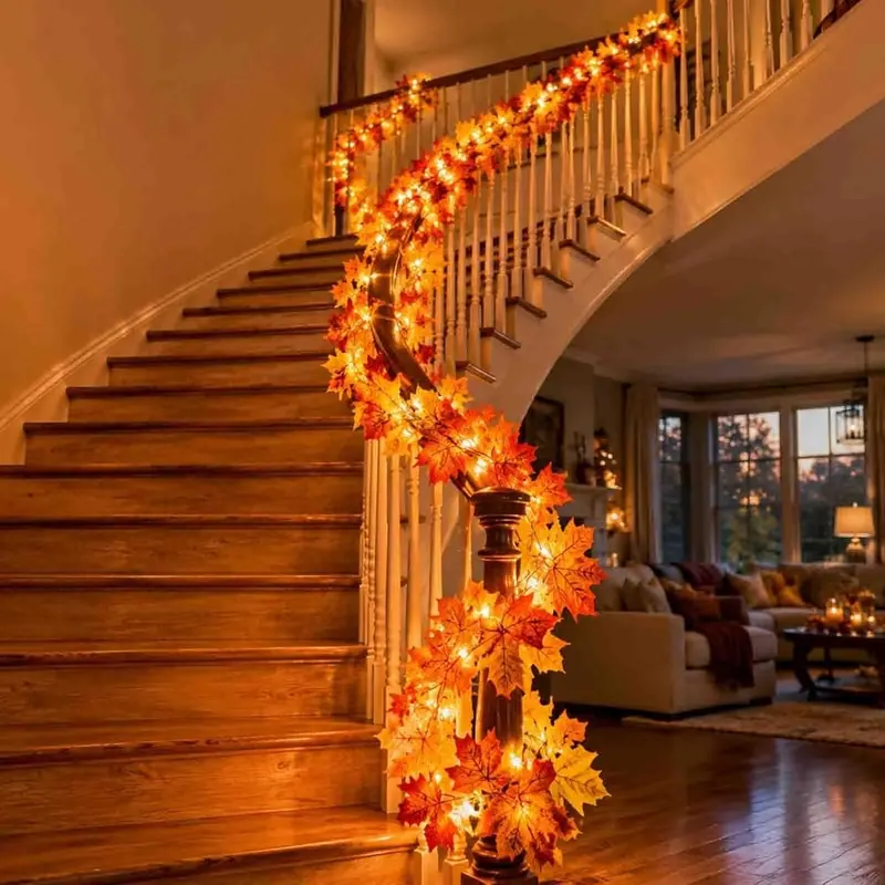 Lovskoo 3 Pack Fall Garland Maple Leaf – Built-in lights for evening glow