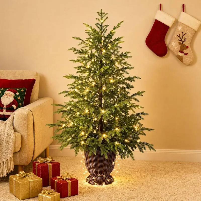Lovskoo Prelit Christmas Tree – Wicker flowerpot base