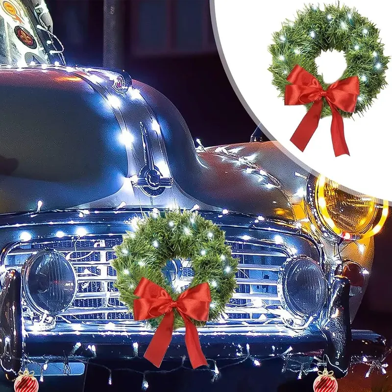 Lovskoo Small Christmas Wreath Set – Built-in LED string lights