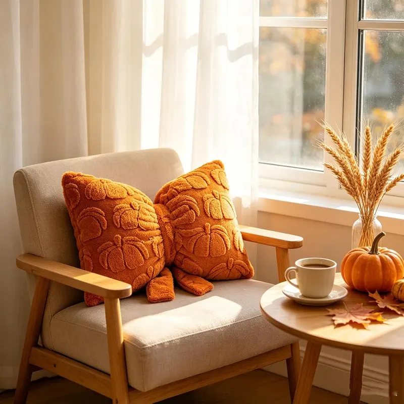 Lovskoo Thanksgiving Decorative Throw Pillows And Bow in Orange