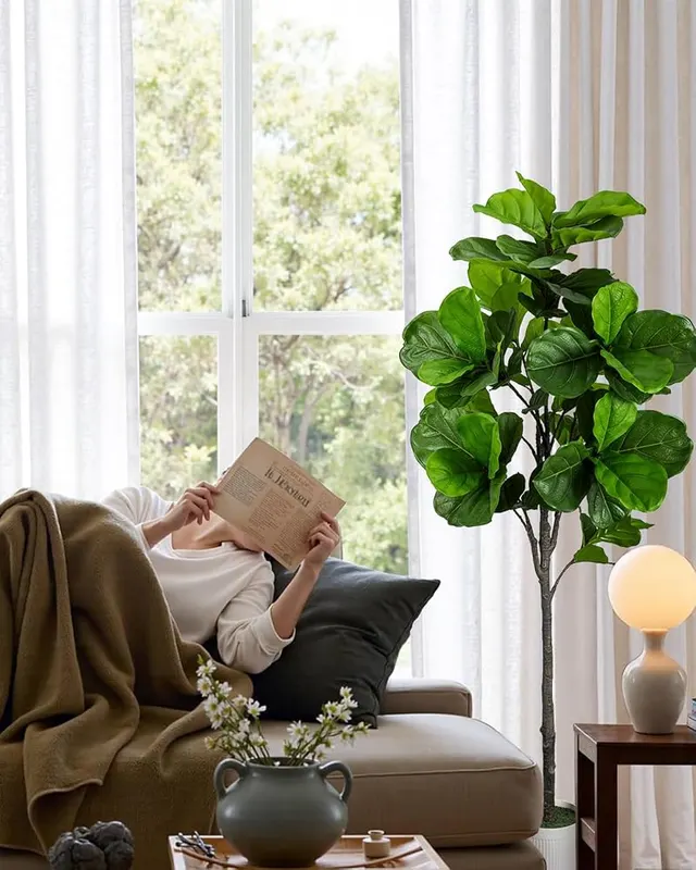 LuceAlberi 6FT Artificial Fiddle Leaf Fig Tree – Includes decorative planter base