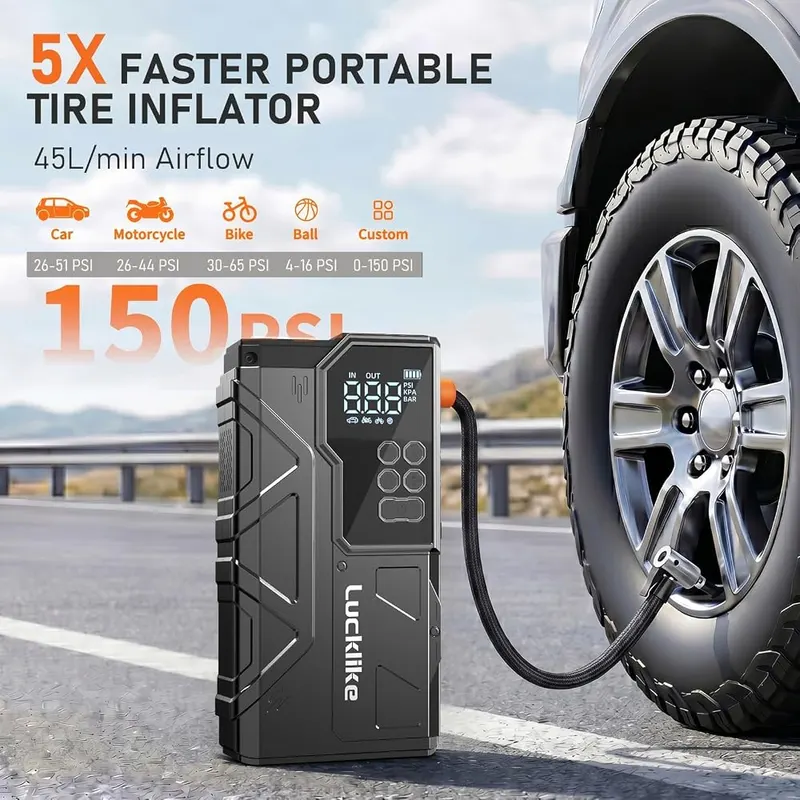 Lucklike 8000A Jump Starter – Built-in air compressor