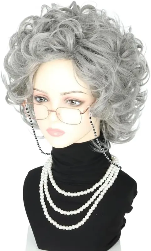 Lucoacos Old Lady Costume Wig and Accessories – Packet include