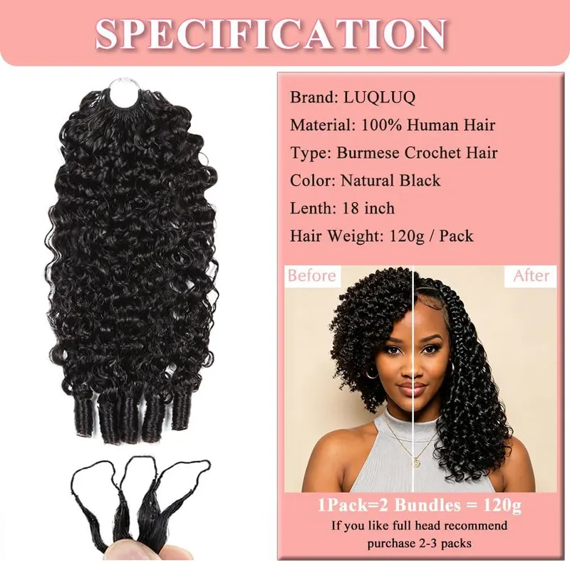 LUQLUQ Human Crochet Hair – One hundred percent virgin Remy hair