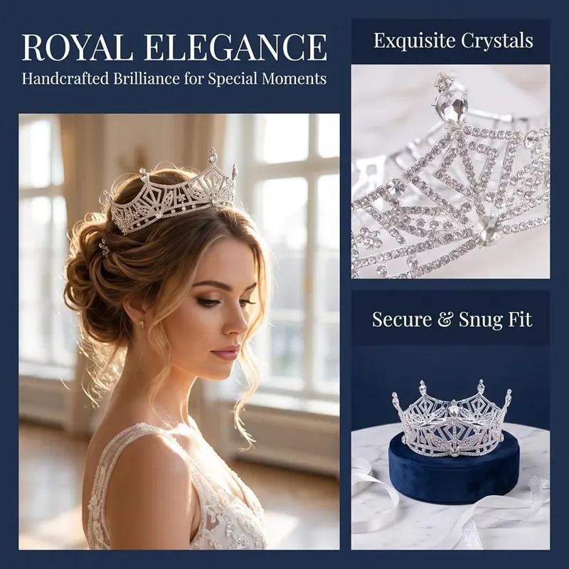 Lurrose Retro Round Large Rhinestone Decor Wedding – product photo 8 of 9