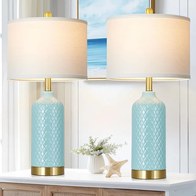 luxeflow 26“ Aqua Blue Ceramic Table Lamps in Blue
